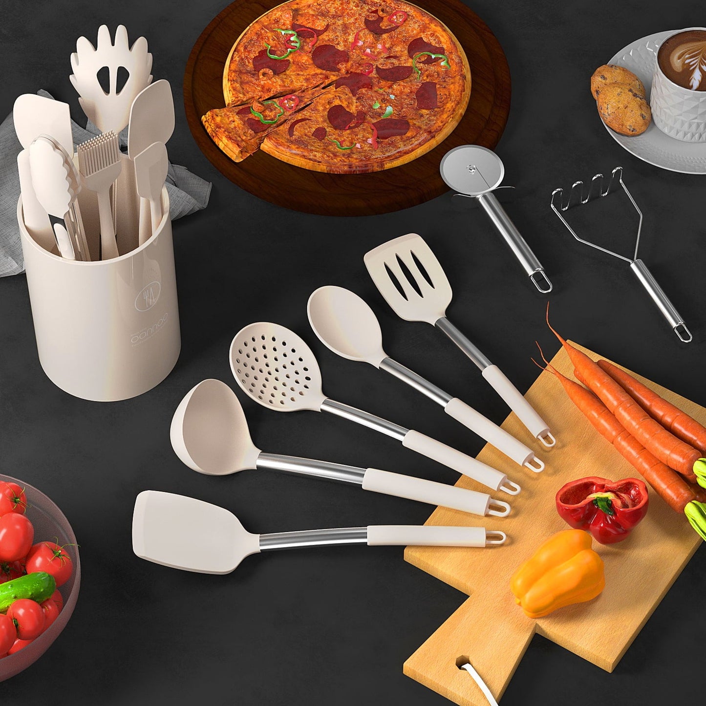 Durable Steel Silicone Cooking Utensils Set - Heat Resistant Silicone Kitchen Utensils for Cooking, Kitchen Utensil Spatula Set,BPA... - High-Precision Culinary Tool for Baking & Cooking Detail