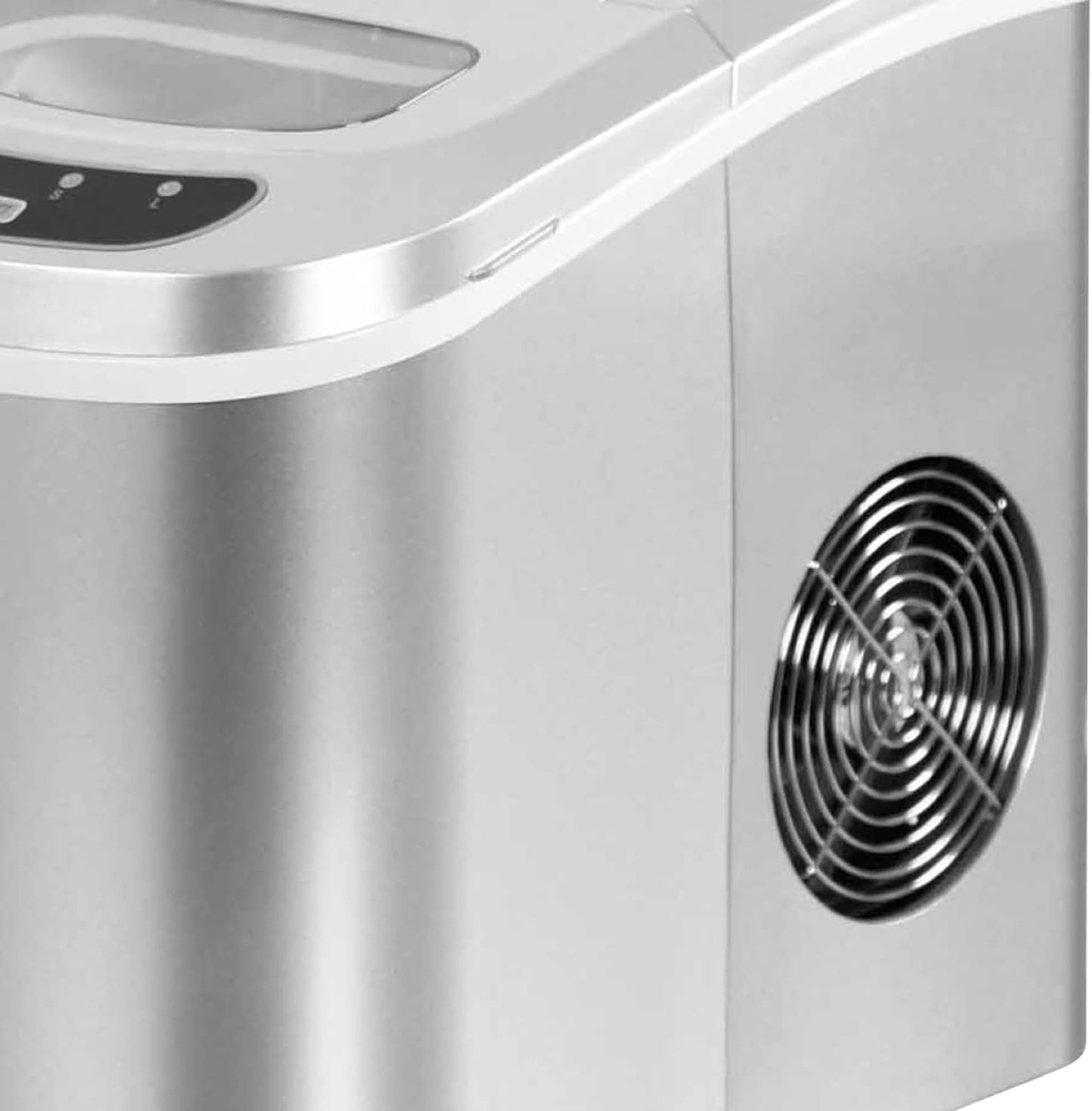 Magic Chef 27-Lb. Portable Ice Maker in Silver, Tabletop Ice Maker for Kitchen, Apartment, Dorm, and Basement with Viewing Window, 2 Ice Cube Sizes, and Ice & Water Level Indicator Lights