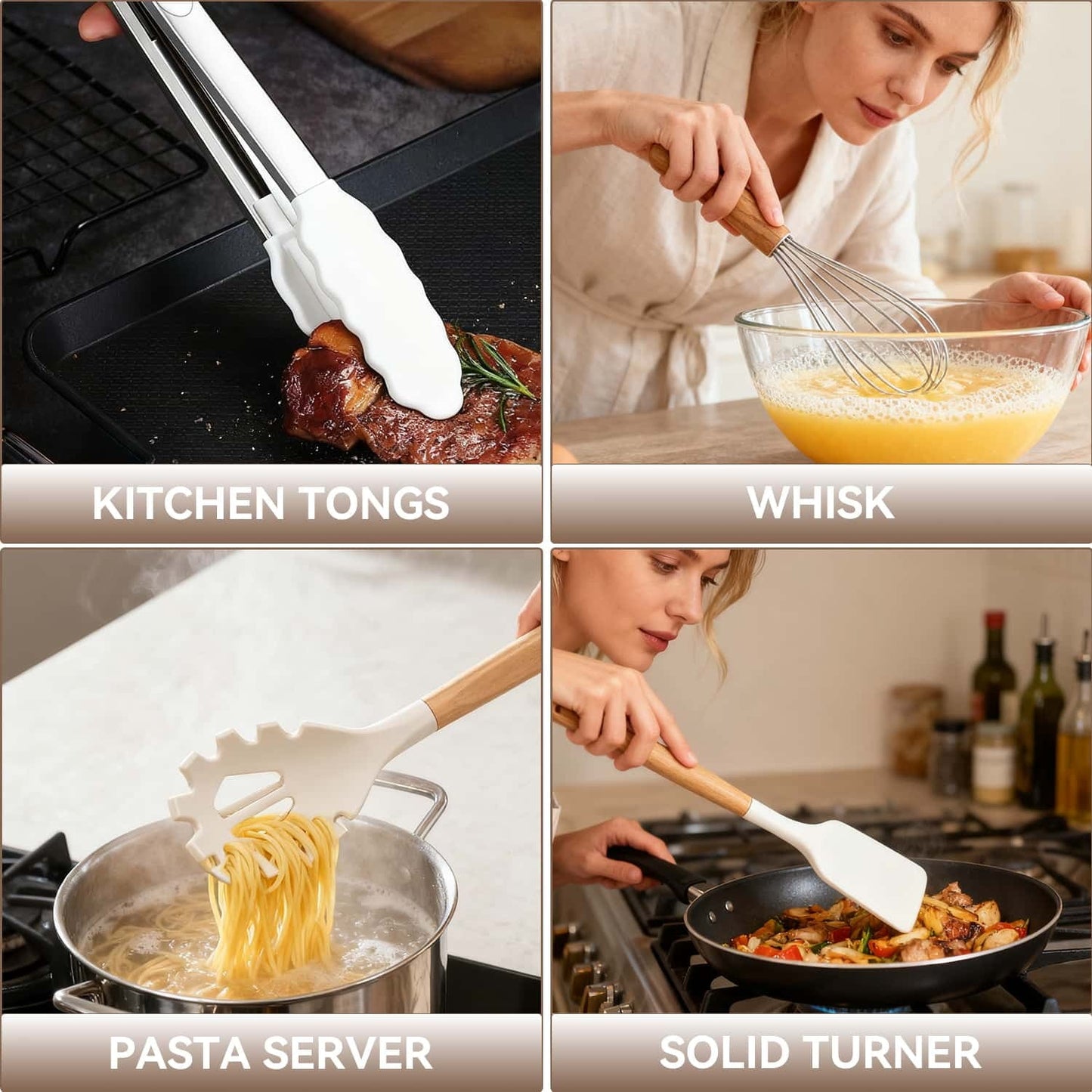 Heat-Resistant Kitchen Utensils Set for Cooking, 11 Cooking Utensils, 6 Knife set Beige,3 Utensil Sets,utensilios de cocina - Durable Turner & Ladle Utensil Set for Home Chefs Detail