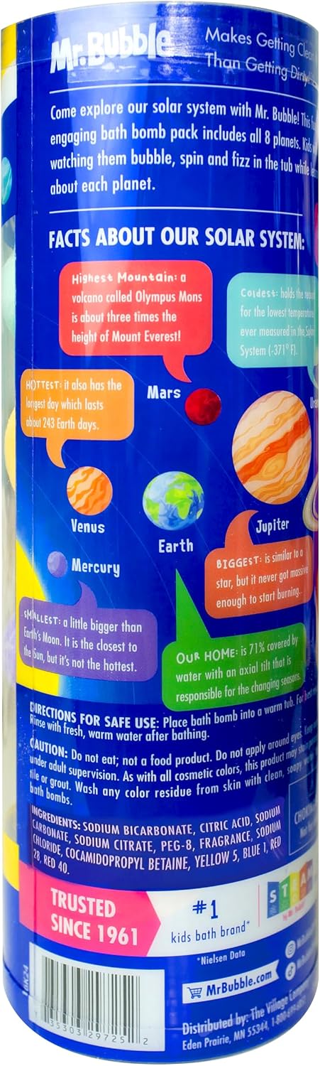 Mr. Bubble Galaxy Bath Bombs, Signature Bubble Gum Scent, Set of 8 Different Bath Bomb Planets