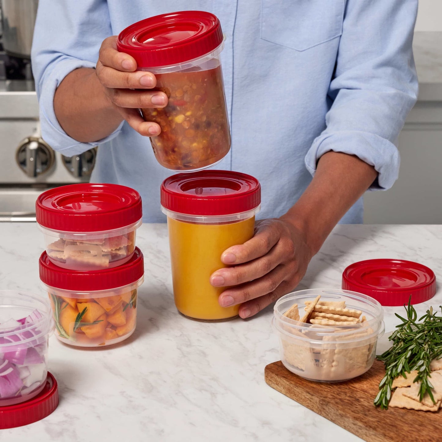Playful Geometric (3 pack) & Seal 1.6-Cup Food Storage Containers, Ruby Red, 3 pack - Fun Food Fidget Cookie Squishable Toy Detail