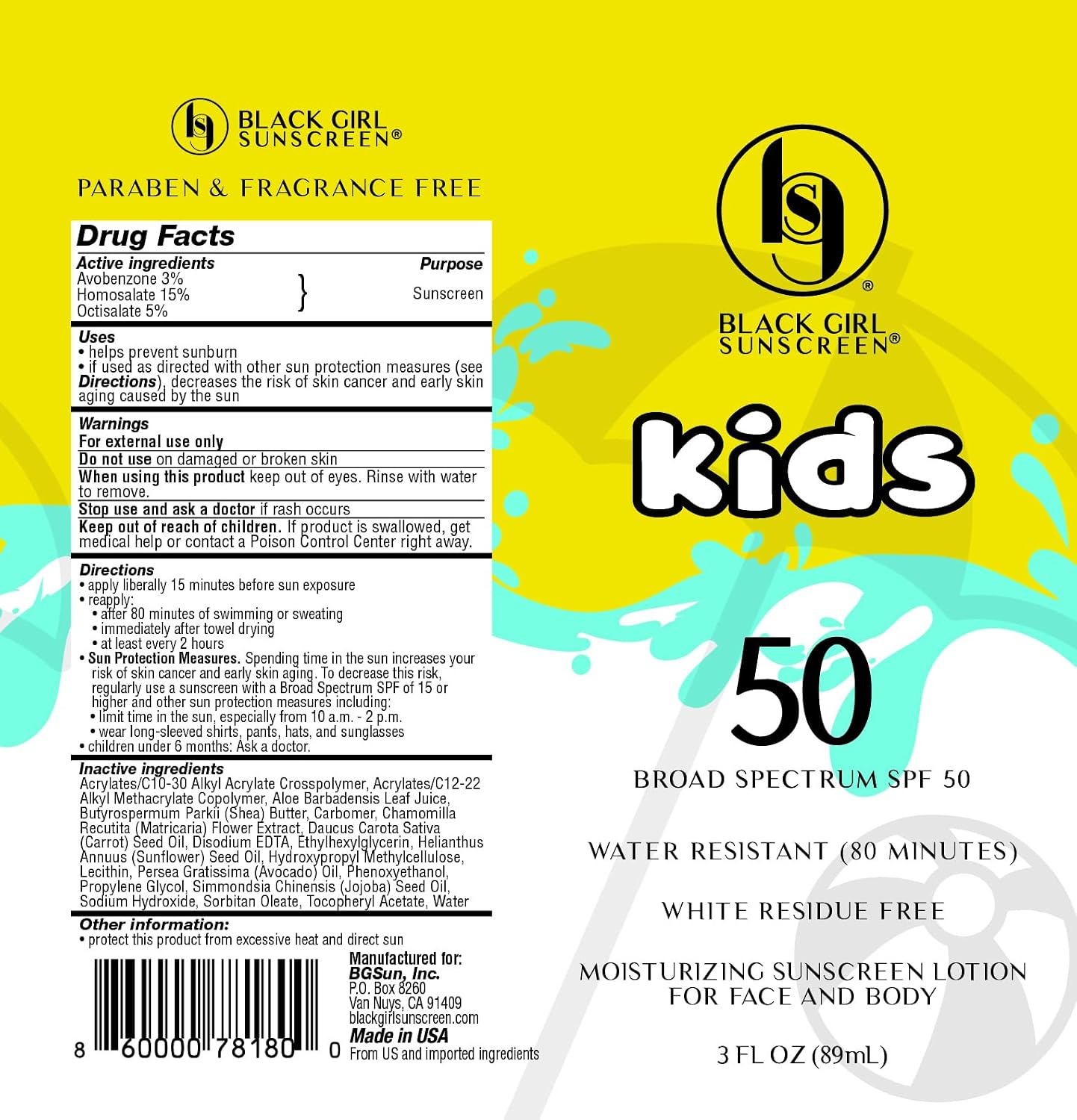 Black Girl Sunscreen Kids SPF 50 Lotion for Face & Body- Sun Protection for Skin, Kids Sunscreen, Water Resistant for 80 Minutes, Ideal for Beach & Travel, No White Cast for Melanin Rich Skin- 6 fl oz