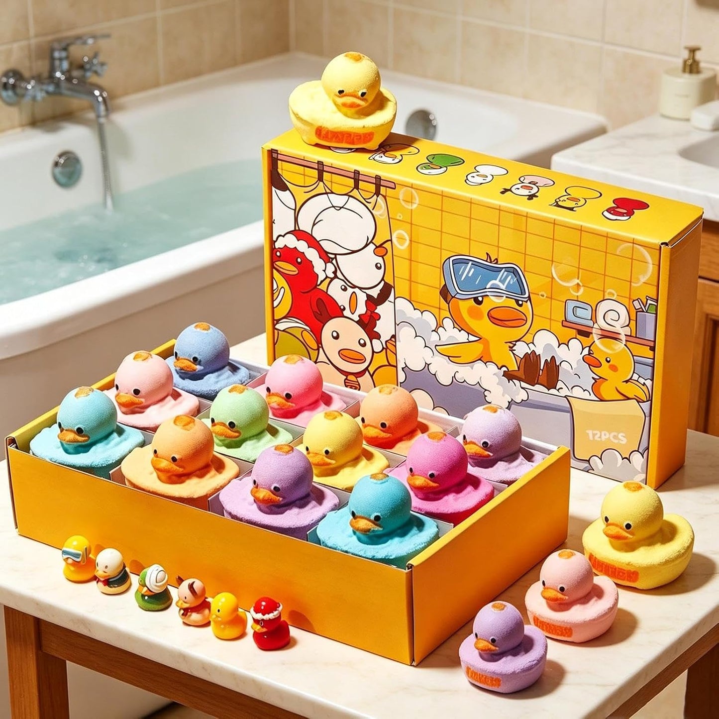 12pcs Bathbombs for Kids, Bathbombs Gift Set, Handmade Fizzy Bubble Bathbomb with Duck Toys Inside, Natural Bubble Baths Balls to Moisturize Dry Skin, Birthday Christmas Easter Gift for Girls Boys