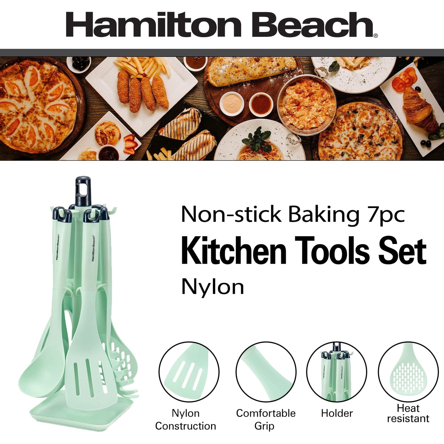 Non-Stick Safe Kitchen Utensil Set 7 Piece | Cooking Utensil set Slotted turner, Ladle Skimmer, Pasta Server, Potato Masher, S... - Heat-Resistant Silicone Cooking Spatula Turner Detail