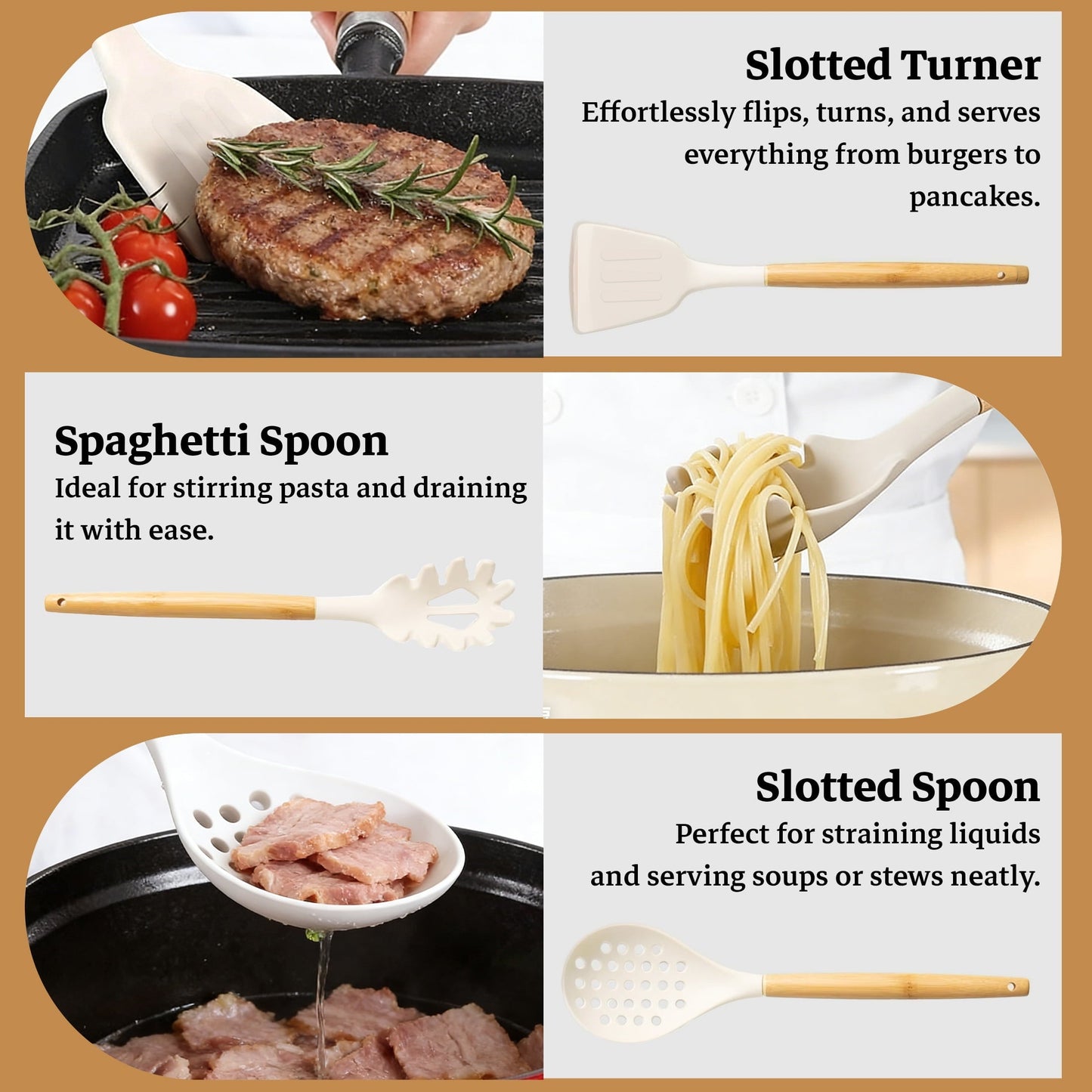 Heat-Resistant 14-Piece Silicone Cooking Utensils Set, Non-Stick Kitchen Utensil Set for Baking, Flipping, Mixing, White - Premium Stainless Steel Cooking Utensil for Non-Stick Pots Detail