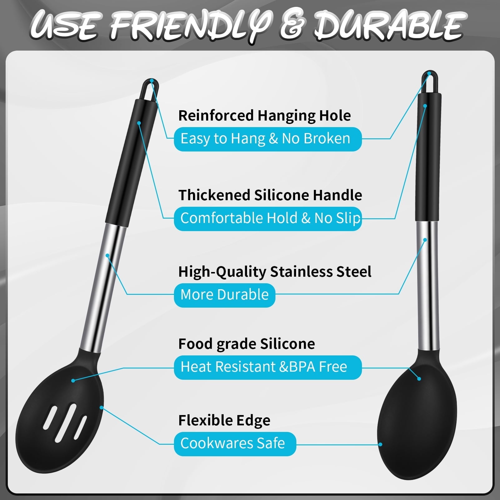 Non-Stick Safe Silicone Cooking Spatulas and Spoons, 4 Pack Heat Resistant Silicone Cooking Utensils Set, Non-stick Large Ki... - Heat-Resistant Silicone Cooking Spatula Turner Detail
