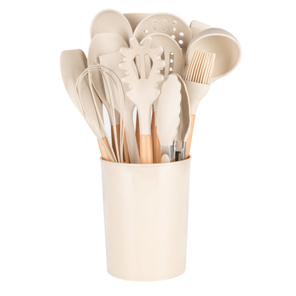 Heat-Resistant 14pcs Cooking Utensil Set with Caddy - Premium Stainless Steel Cooking Utensil for Non-Stick Pots Detail