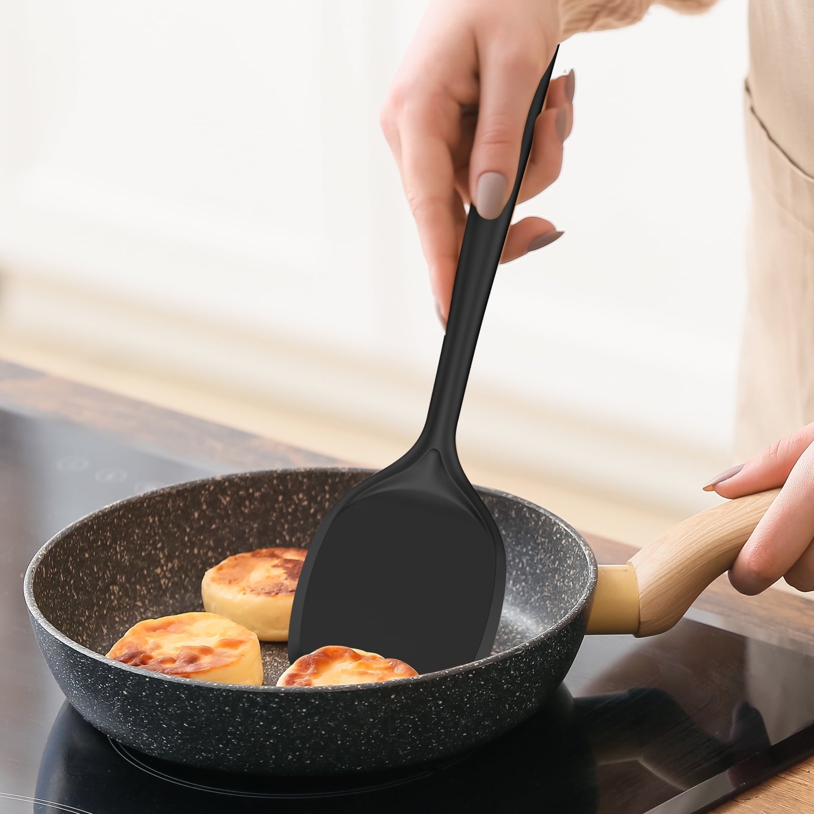 Ergonomic Cooking Silicone Kitchen Utensils Set, 600°F Heat Resistant Silicone Cooking Utensils, Spatula, Spoon, Whisk, Tongs, Kitchen ... - Premium Stainless Steel Cooking Utensil for Non-Stick Pots Detail