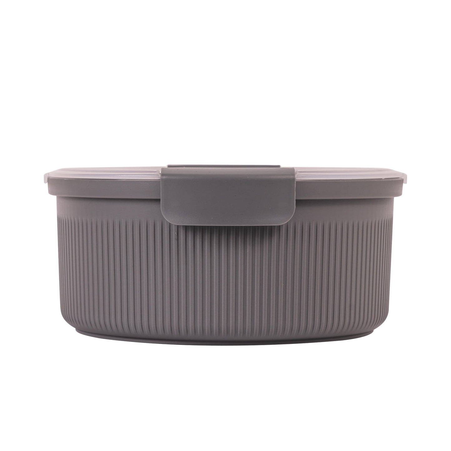 Deliciously Squishy Food Storage Bento Container, Round, Grey, 47oz Capacity, Ideal Use for Workday Meals and Travel - Playful Star & Heart Shaped Geometric NeeDoh Detail