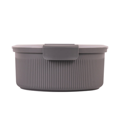 Deliciously Squishy Food Storage Bento Container, Round, Grey, 47oz Capacity, Ideal Use for Workday Meals and Travel - Playful Star & Heart Shaped Geometric NeeDoh Detail