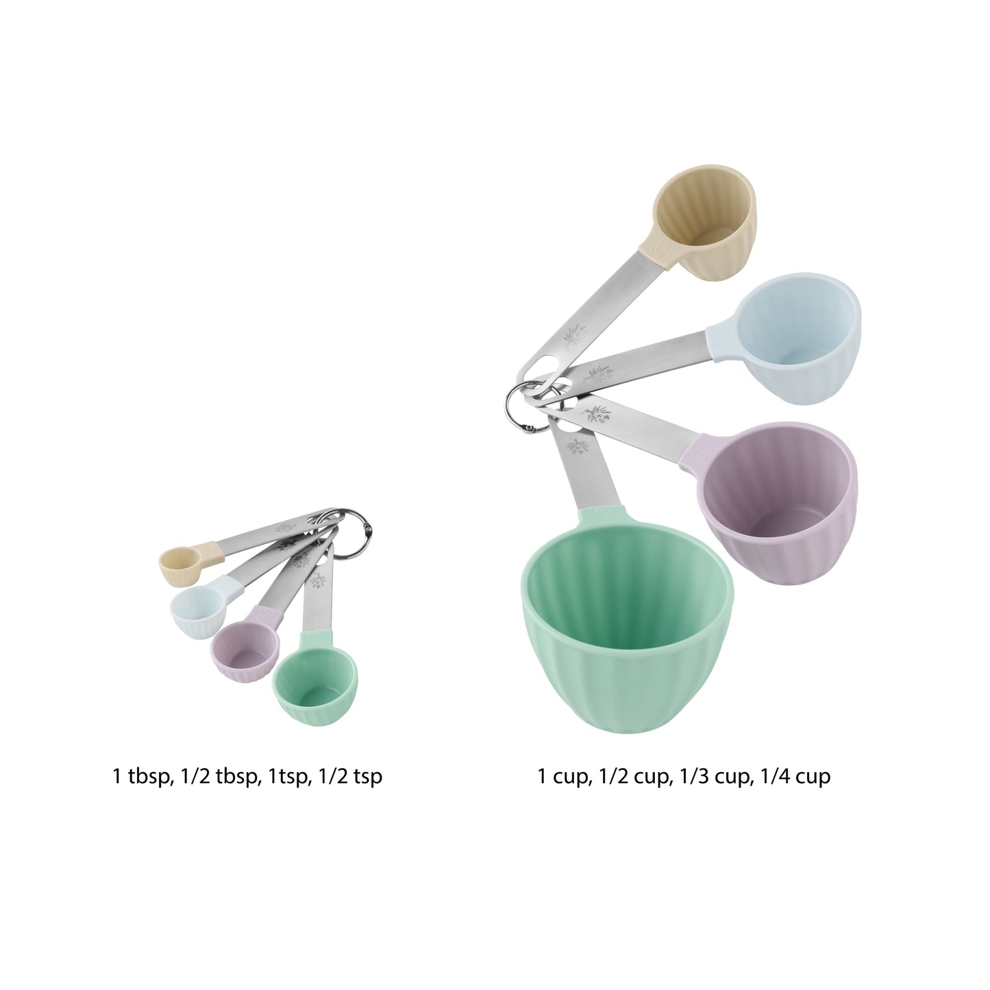 Premium Kitchen 8-Piece Plastic Measuring Cup and Spoon Set, Multicolor - Multi-Functional Manual Food Chopper & Slicer Detail