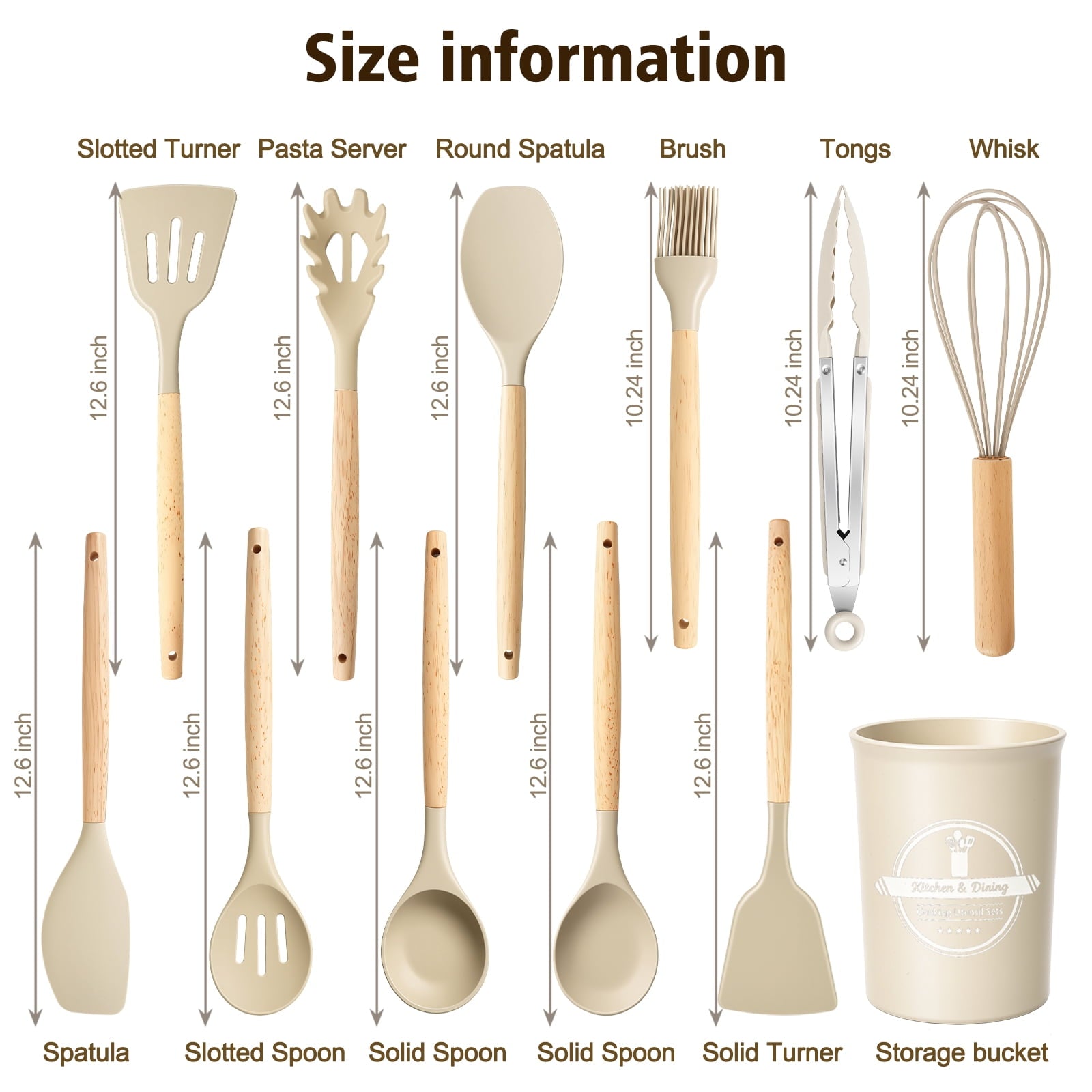 Non-Stick Safe Silicone Cooking Utensils Set, Heat Resistant Kitchen Tools, 36 PCS Non-Stick Silicone Cooking Kitchen Utensils, Khaki - Ergonomic Kitchen Tongs and Cooking Spoon Utensil Detail