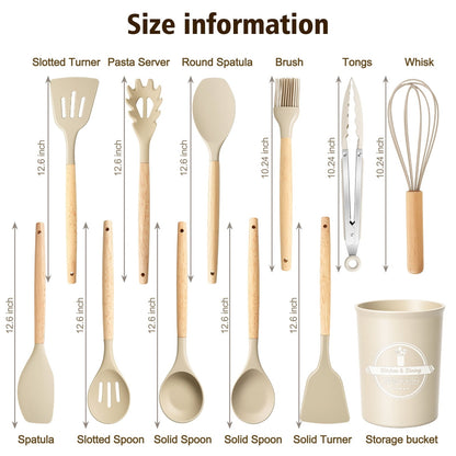 Non-Stick Safe Silicone Cooking Utensils Set, Heat Resistant Kitchen Tools, 36 PCS Non-Stick Silicone Cooking Kitchen Utensils, Khaki - Ergonomic Kitchen Tongs and Cooking Spoon Utensil Detail