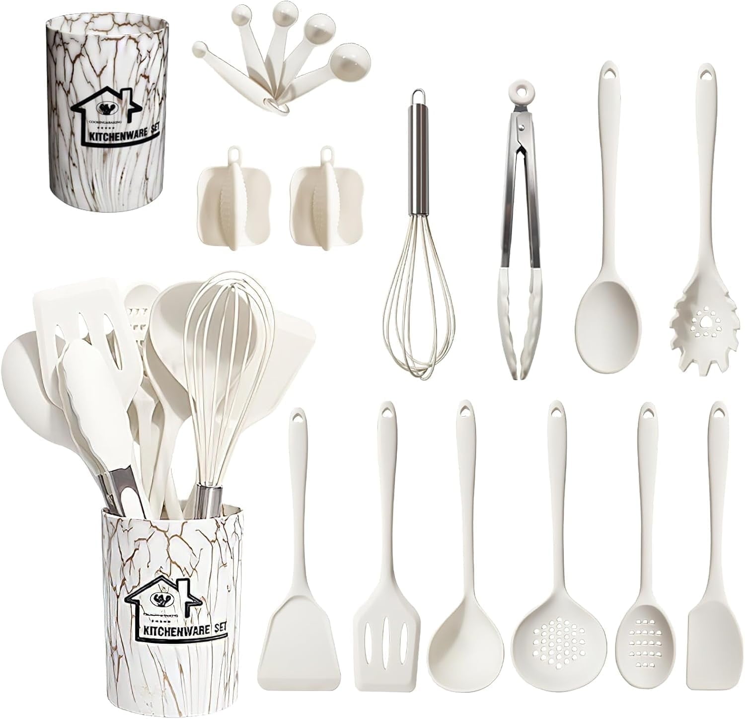 Chef-Quality Silicone Cooking Utensils Set - 446°F Heat Resistant Kitchen Utensils,Turner Tongs,Spatula,Spoon,Brush,Whisk,Kitchen ... - Professional Kitchen Tool for Culinary Enthusiasts - Default Title