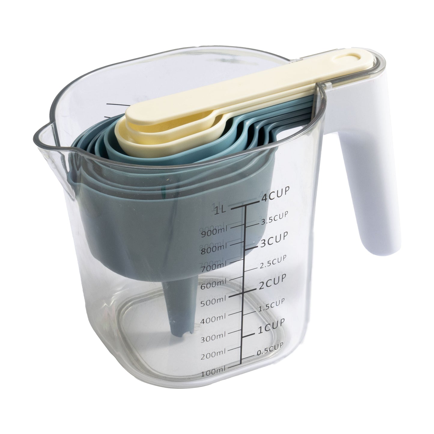 Innovative 9-Piece Stackable Measuring Set Kitchen Tools for Cooking, 7.48" L, Blue - Premium Stainless Steel Garlic Presser & Peeler Detail