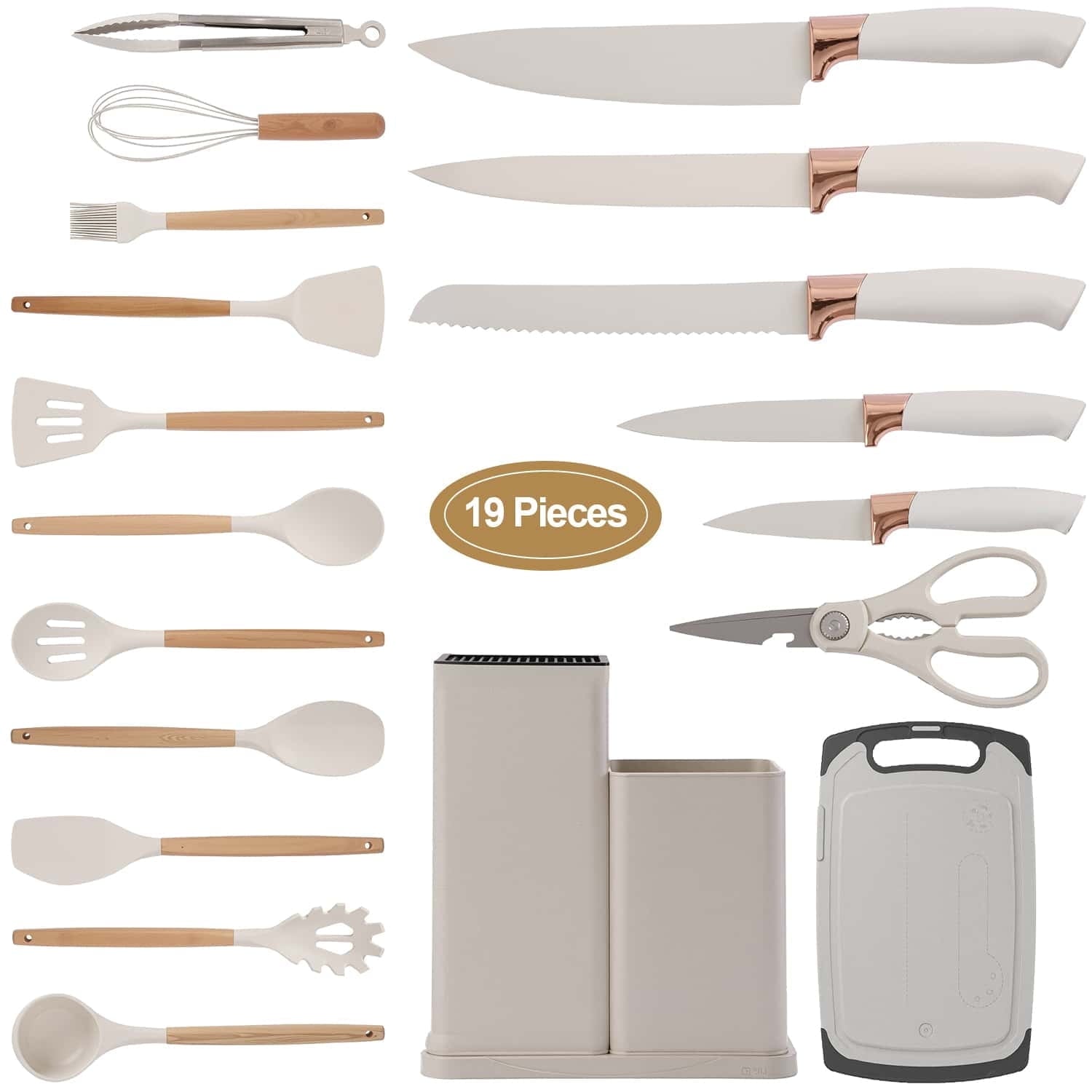 Heavy Duty Kitchen Utensils Set for Cooking, 11 Cooking Utensils, 6 Knife set Beige,3 Utensil Sets,utensilios de cocina - Multi-Purpose Hand Tool for Daily Meal Prep - Default Title
