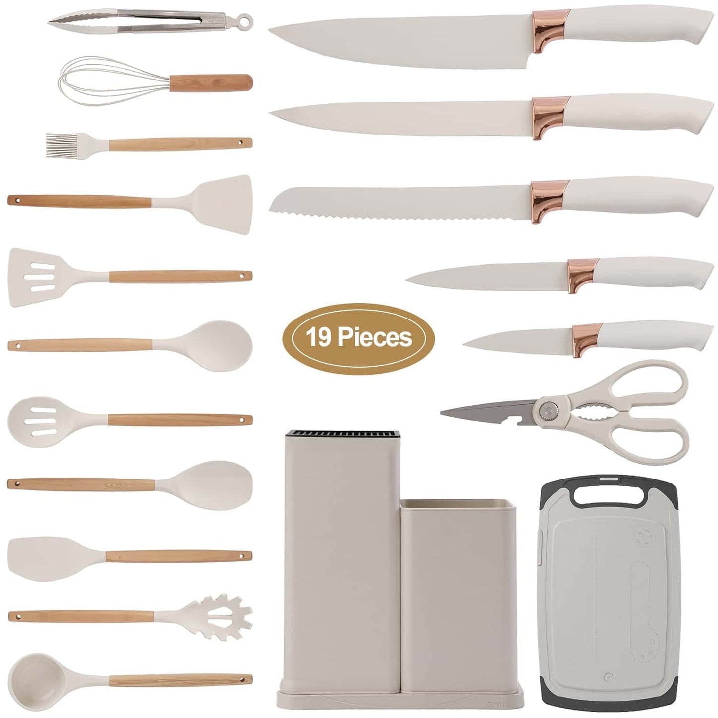 Heat-Resistant Kitchen Utensils Set for Cooking, 11 Cooking Utensils, 6 Knife set Beige,3 Utensil Sets,utensilios de cocina - Durable Turner & Ladle Utensil Set for Home Chefs - Default Title