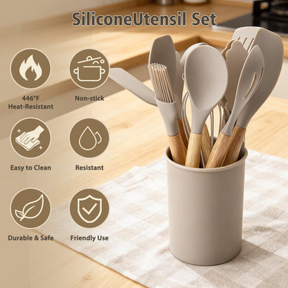 High-Precision Silicone Cooking Utensils Set, Heat Resistant Kitchen Tools, 36 PCS Non-Stick Silicone Cooking Kitchen Utensils, Khaki - Professional Kitchen Tool for Culinary Enthusiasts Detail