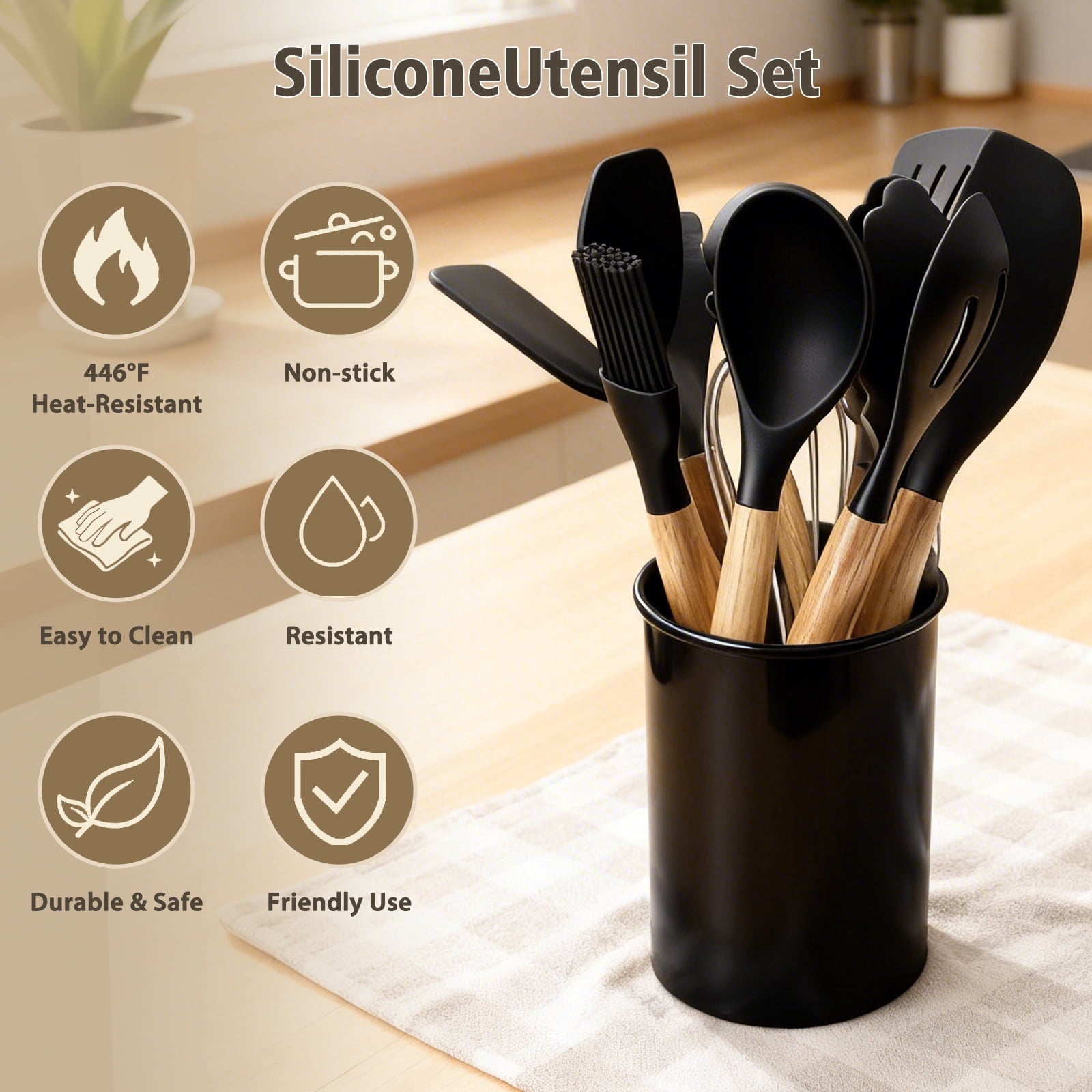 Premium Silicone Silicone Cooking Utensils Set, Heat Resistant Kitchen Cooking Utensils Set, 12 PCS Handle Silicone Kitchen Gadgets Ut... - Heat-Resistant Silicone Cooking Spatula Turner Detail