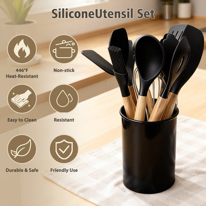 High-Precision Silicone Cooking Utensils Set, Heat Resistant Kitchen Cooking Utensils Set, 12 PCS Handle Silicone Kitchen Gadgets Ut... - Multi-Purpose Hand Tool for Daily Meal Prep Detail
