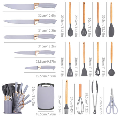 Premium Silicone 19-Piece Silicone Kitchen Utensil & Knife Set - Heat-Resistant Cooking Tools Non-Stick Safe Gift for Mom or Wo... - Premium Stainless Steel Cooking Utensil for Non-Stick Pots Detail