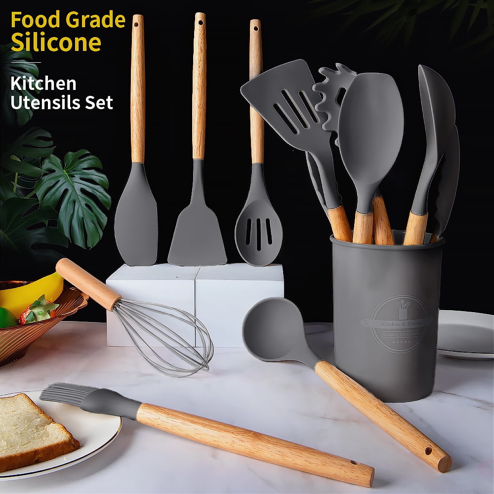 Heavy Duty Silicone Wooden Heat Resistant Kitchen Utensil Set, 12 pcs - Heavy Duty Stainless Steel Kitchen Shears Detail