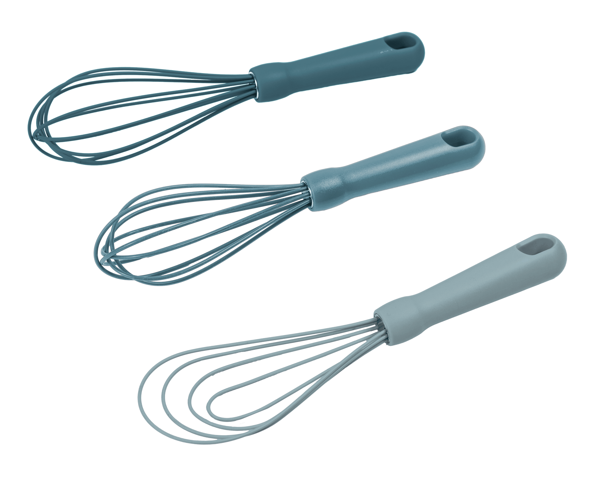 Innovative 3-Piece Silicone Whisk Set, 10.5"/10.4"/9.6" L, Blue Color - Premium Stainless Steel Garlic Presser & Peeler Detail