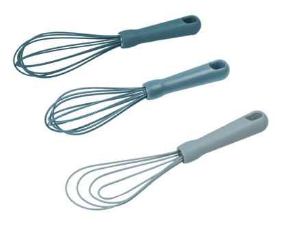 Innovative 3-Piece Silicone Whisk Set, 10.5"/10.4"/9.6" L, Blue Color - Premium Stainless Steel Garlic Presser & Peeler Detail