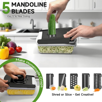 Innovative Vegetable Chopper Food Slicer, 15 in 1 Multi-Function Food Chopper for Onion, Veggie, Cheese Grater, Vegetable... - Premium Stainless Steel Garlic Presser & Peeler Detail