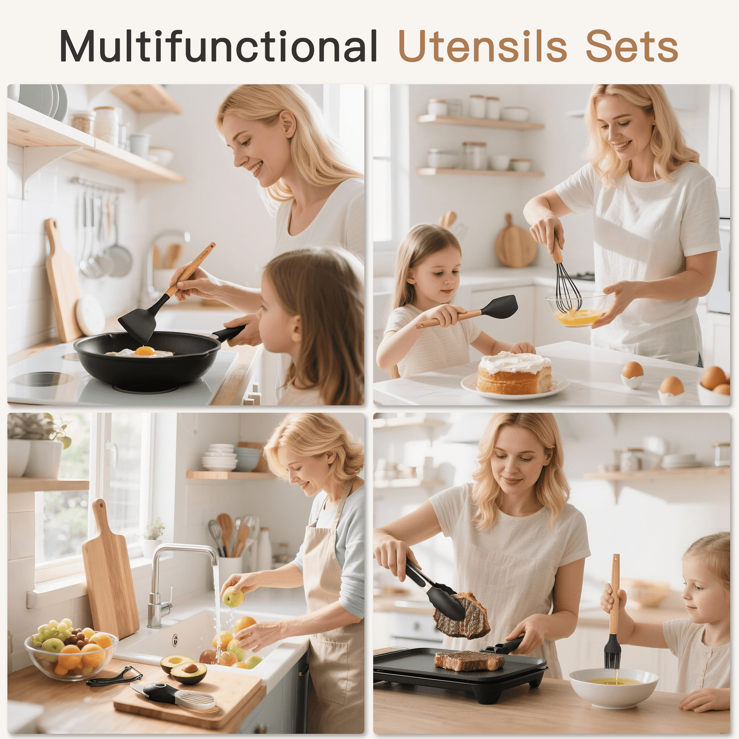 Premium Kitchen Silicone Cooking Utensils Set, 38 PCS Kitchen Utensils Set for 446°F Heat Resistant, Food Grade Utensil Sets with Woo... - Innovative Kitchen Helper for Modern Cooking Detail