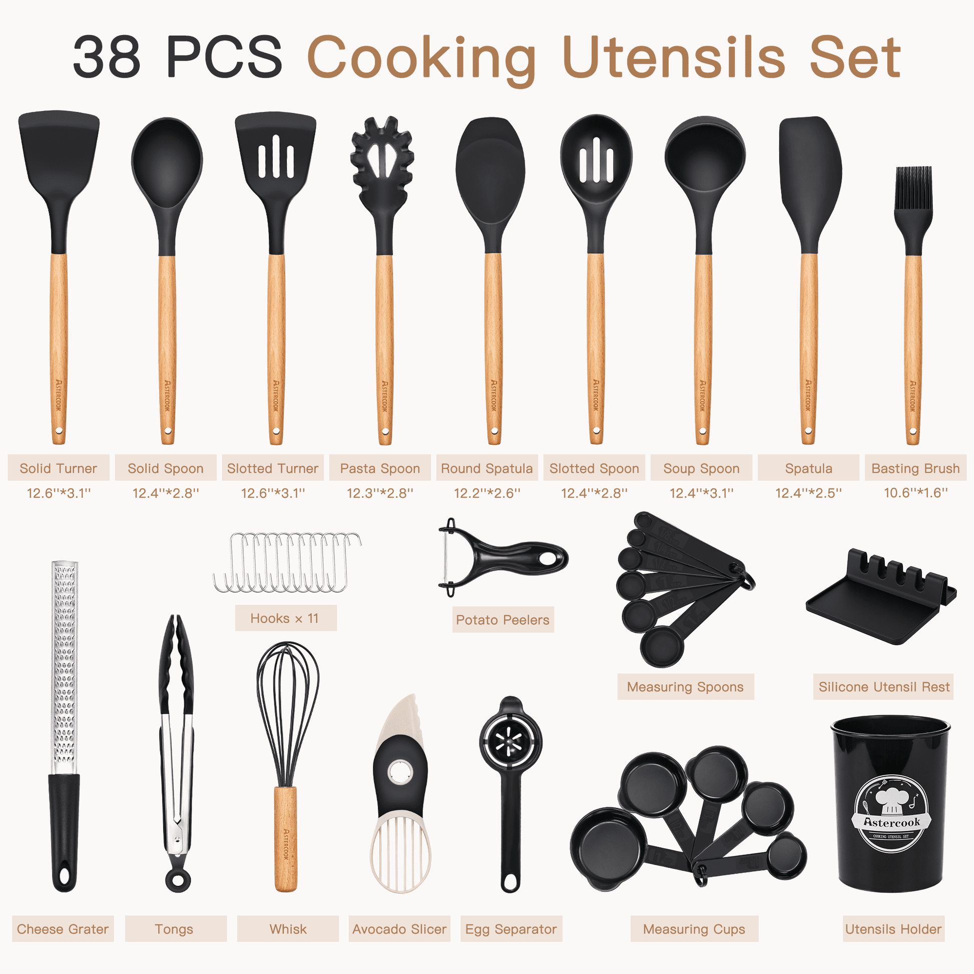 High-Precision Silicone Cooking Utensils Set, 38 PCS Kitchen Utensils Set for 446°F Heat Resistant, Food Grade Utensil Sets with Woo... - High-Precision Culinary Tool for Baking & Cooking Detail