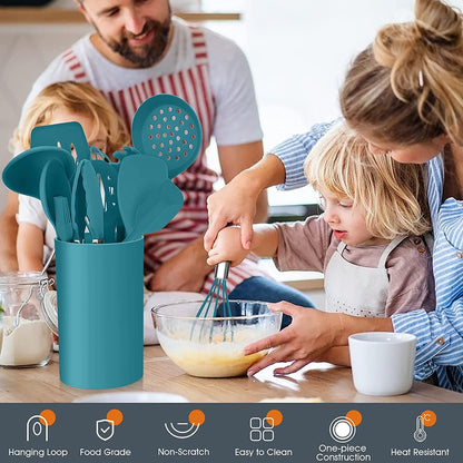 Heat-Resistant 15-Piece Kitchen Utensils Set, Silicone Cooking Utensils with Holder, Non-stick Cookware Friendly & Heat Resistant - ... - Premium Stainless Steel Cooking Utensil for Non-Stick Pots Detail