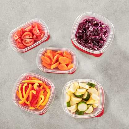 Deliciously Squishy Square Food Storage Containers, Ruby Red, 10 pack - Playful Star & Heart Shaped Geometric NeeDoh Detail