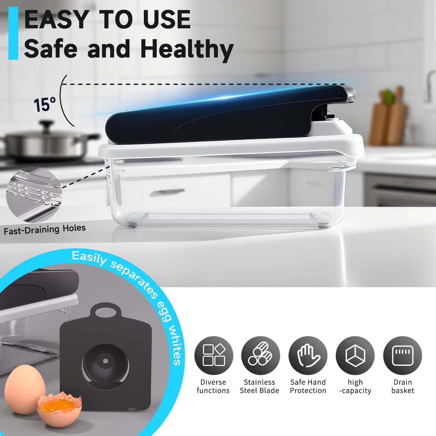 Innovative Vegetable Chopper Food Slicer, 15 in 1 Multi-Function Food Chopper for Onion, Veggie, Cheese Grater, Vegetable... - Premium Stainless Steel Garlic Presser & Peeler Detail