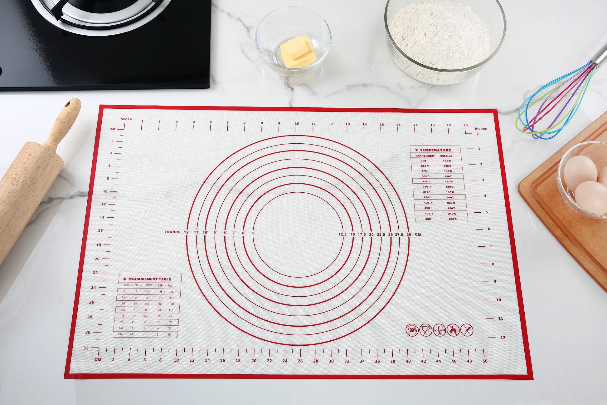 Ergonomic Manual Reusable Silicone 24"x 18" Pastry Mat with Measurements - Multi-Functional Manual Food Chopper & Slicer Detail