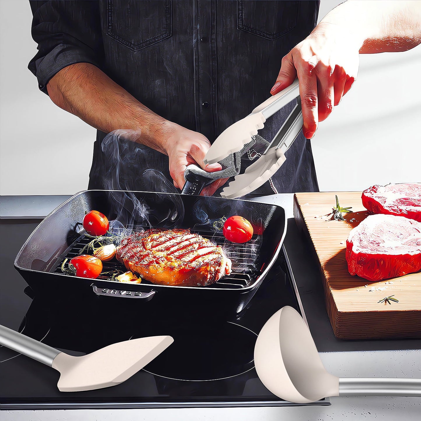 Durable Steel Silicone Cooking Utensils Set - Heat Resistant Silicone Kitchen Utensils for Cooking, Kitchen Utensil Spatula Set,BPA... - High-Precision Culinary Tool for Baking & Cooking Detail
