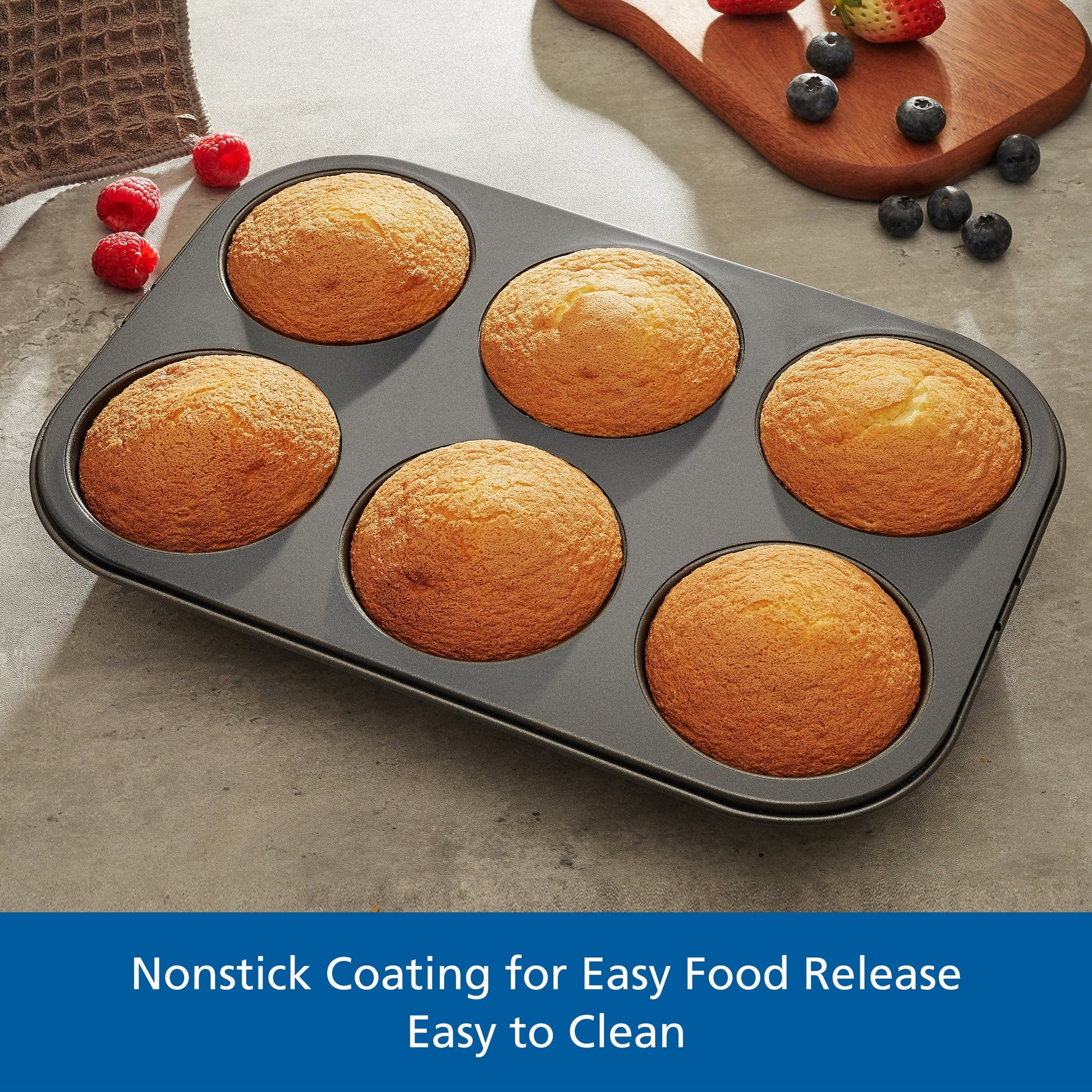 Premium Kitchen 6 Cup Jumbo Muffin Pan, Non-Stick Bakeware,3.4 inch Diameter Cups,Gray,Carbon Steel - Kitchen Gadget Tool for Quick Food Prep Detail