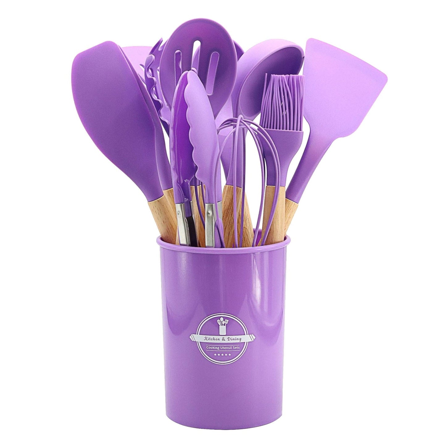 Seamless One-Piece 12Pcs Cooking Kitchen Utensils Set with Holder,Wooden Handles Cooking Tool,BPA Free,Non Toxic Turner Tongs Spa... - Durable Turner & Ladle Utensil Set for Home Chefs Detail