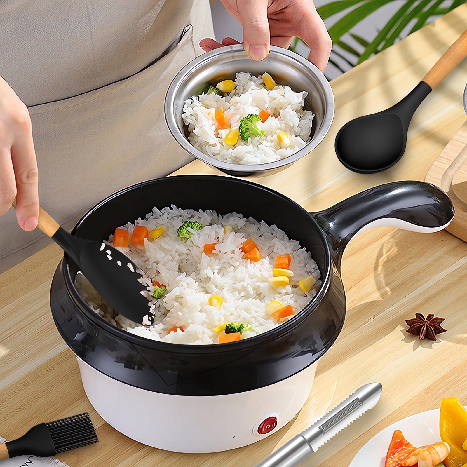 Non-Stick Safe Silicone Cooking Utensils Set - Silicone Kitchen Utensils for Cooking Wooden Handles, 446°F Heat Resistant Kitchen Ut... - Ergonomic Kitchen Tongs and Cooking Spoon Utensil Detail