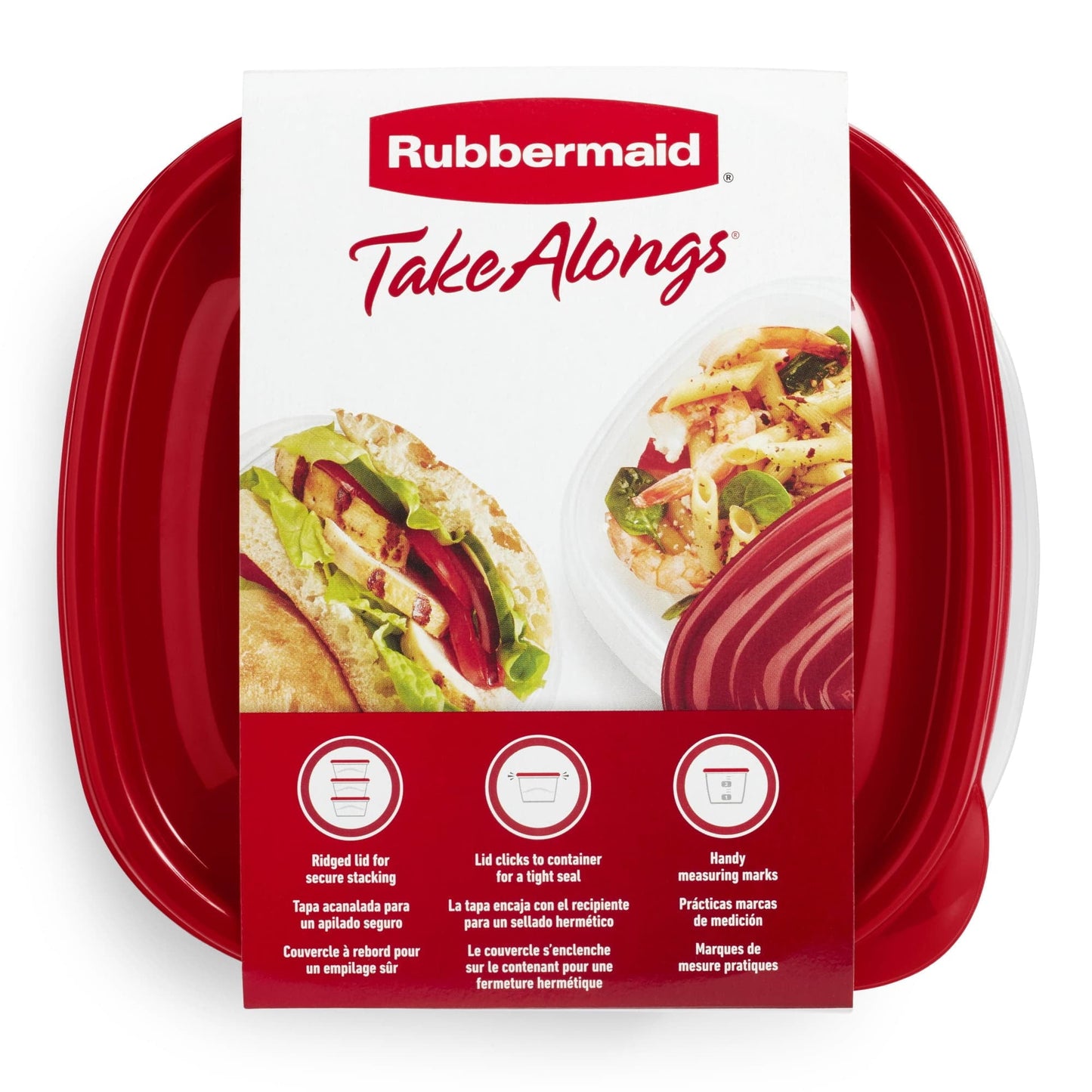 Deliciously Squishy Square Food Storage Containers, Ruby Red, 10 pack - Playful Star & Heart Shaped Geometric NeeDoh Detail
