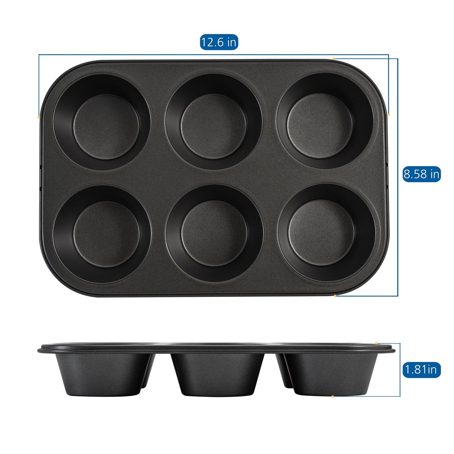Premium Kitchen 6 Cup Jumbo Muffin Pan, Non-Stick Bakeware,3.4 inch Diameter Cups,Gray,Carbon Steel - Kitchen Gadget Tool for Quick Food Prep Detail
