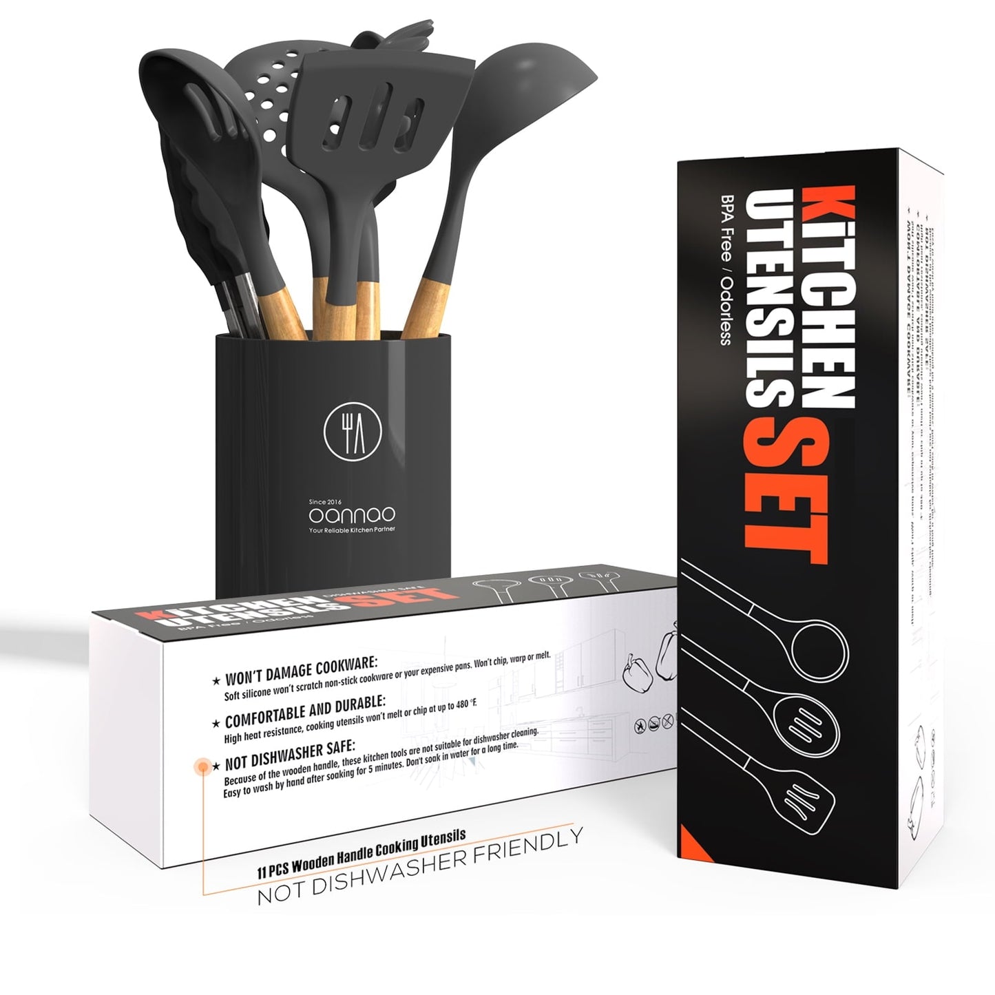 Non-Stick Safe Silicone Cooking Utensils Set - 446°F Heat Resistant Silicone Kitchen Utensils for Cooking,Kitchen Utensil Spatula Se... - Premium Stainless Steel Cooking Utensil for Non-Stick Pots Detail