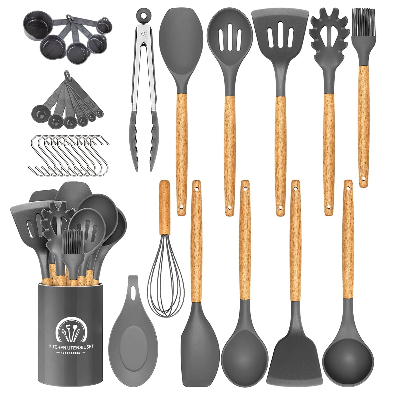 Heavy Duty Silicone Cooking Utensils Set, 446°F Heat Resistant Wooden Handle Cooking Kitchen Utensils Spatula Set with Holder fo... - Heavy Duty Stainless Steel Kitchen Shears - Default Title