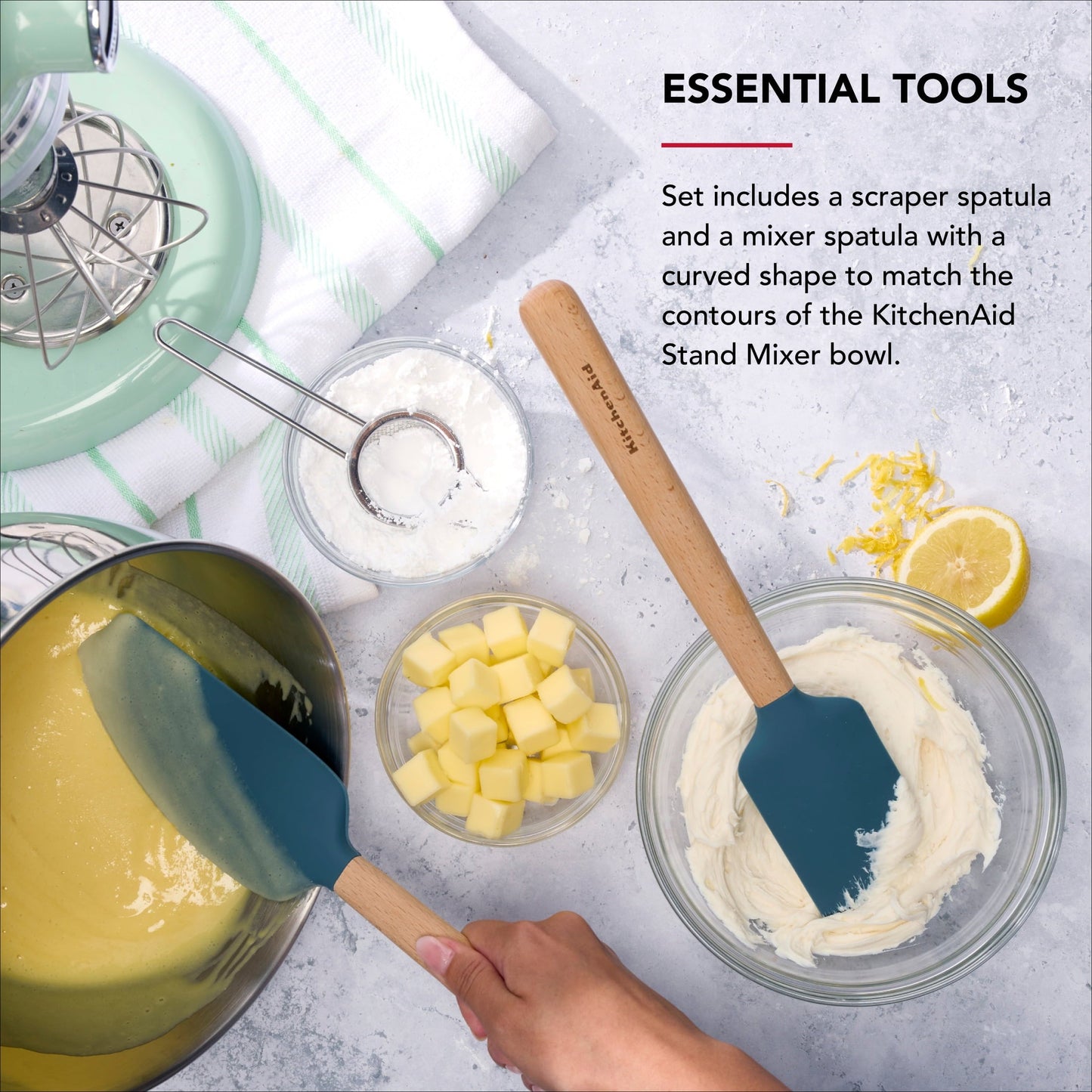 Durable Steel 2-Piece Silicone Mixing Spatula and Scraper Set for Cooking, Agave - High-Precision Culinary Tool for Baking & Cooking Detail