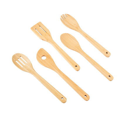 Seamless One-Piece 5pk Bamboo Spoons for Cooking, Kitchen Essential Tools Set - Heat-Resistant Silicone Cooking Spatula Turner Detail
