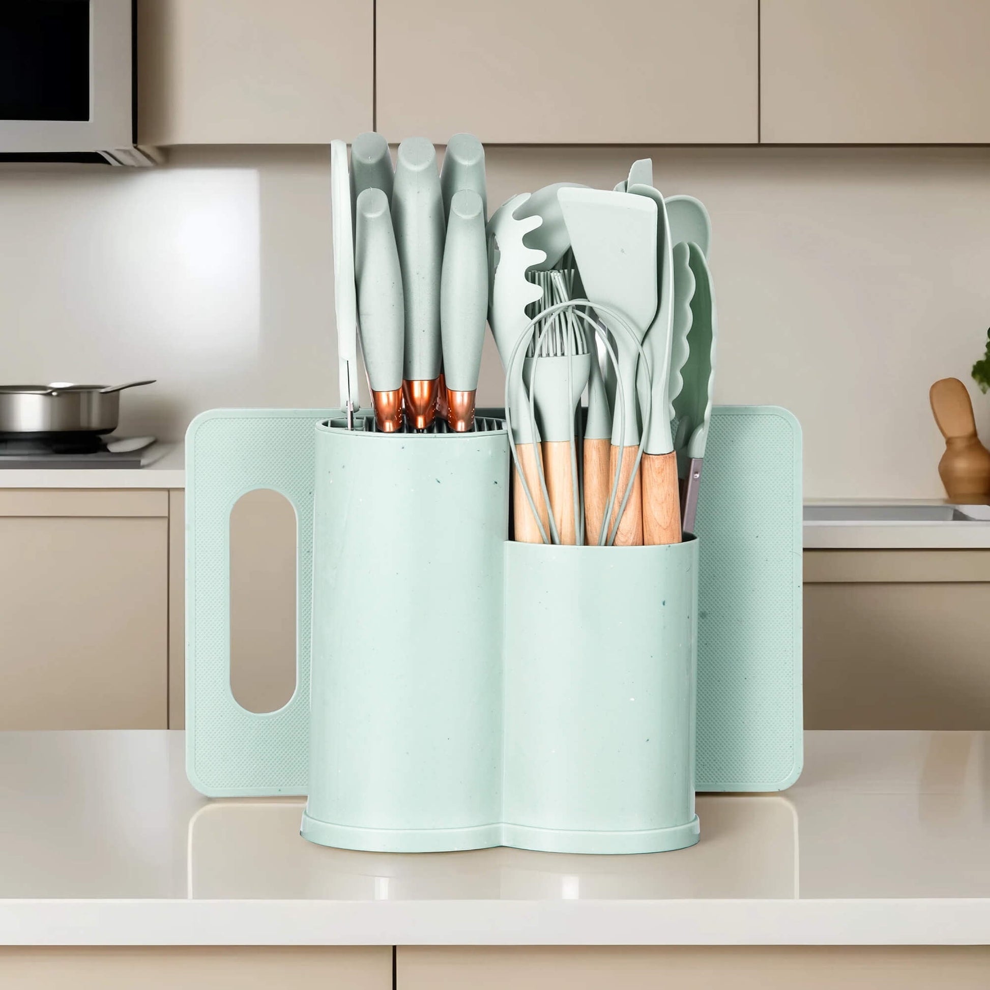 Durable Steel 19pcs Silicone Kitchen Utensil Set, Heat-Resistant Non-Stick Easy Cooking Cleaning Home Light-Green - Professional Kitchen Tool for Culinary Enthusiasts Detail