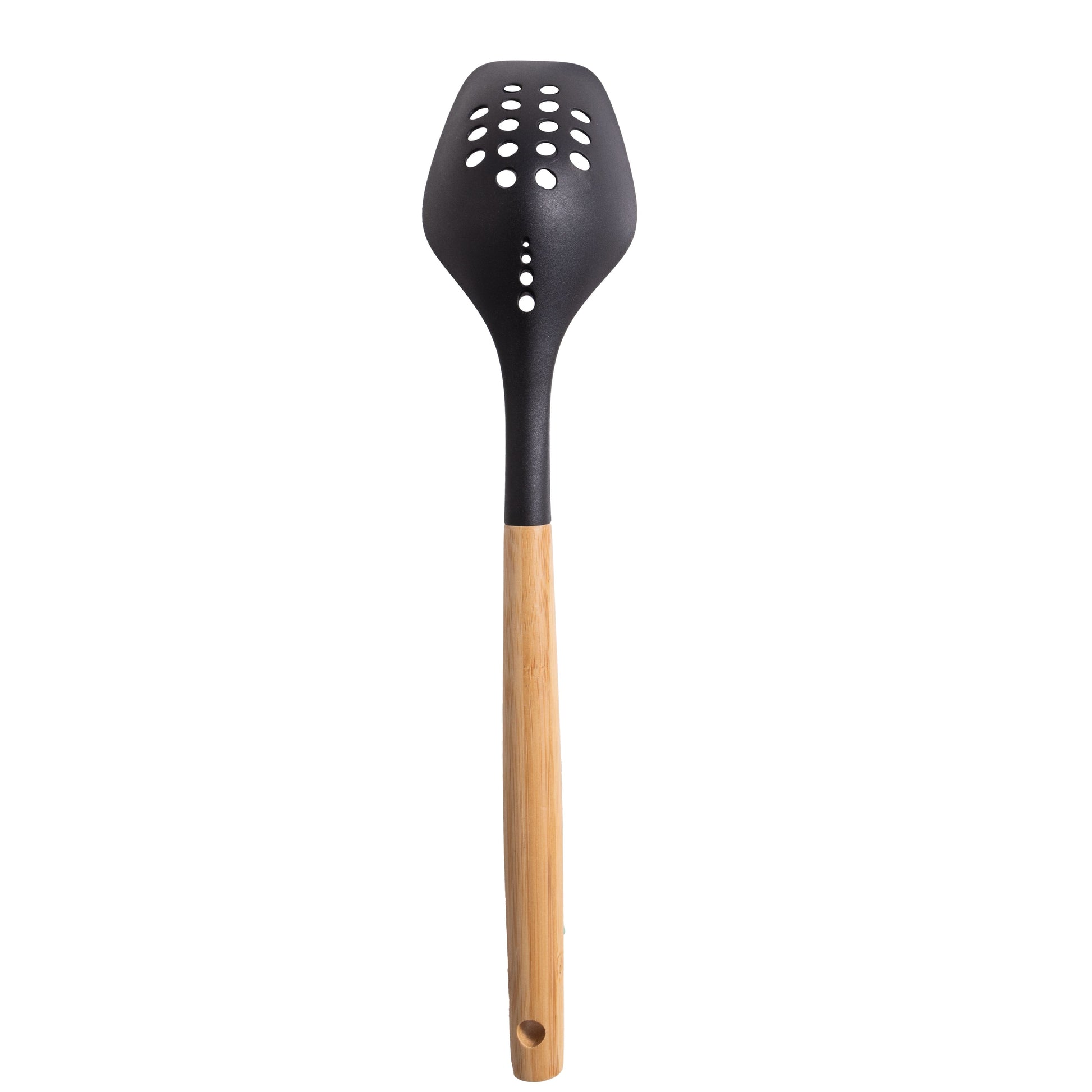 Heavy Duty Cooking Spoon with Bamboo Handle, 12.6"2.7", & Bamboo, Black - Professional Kitchen Tool for Culinary Enthusiasts Detail