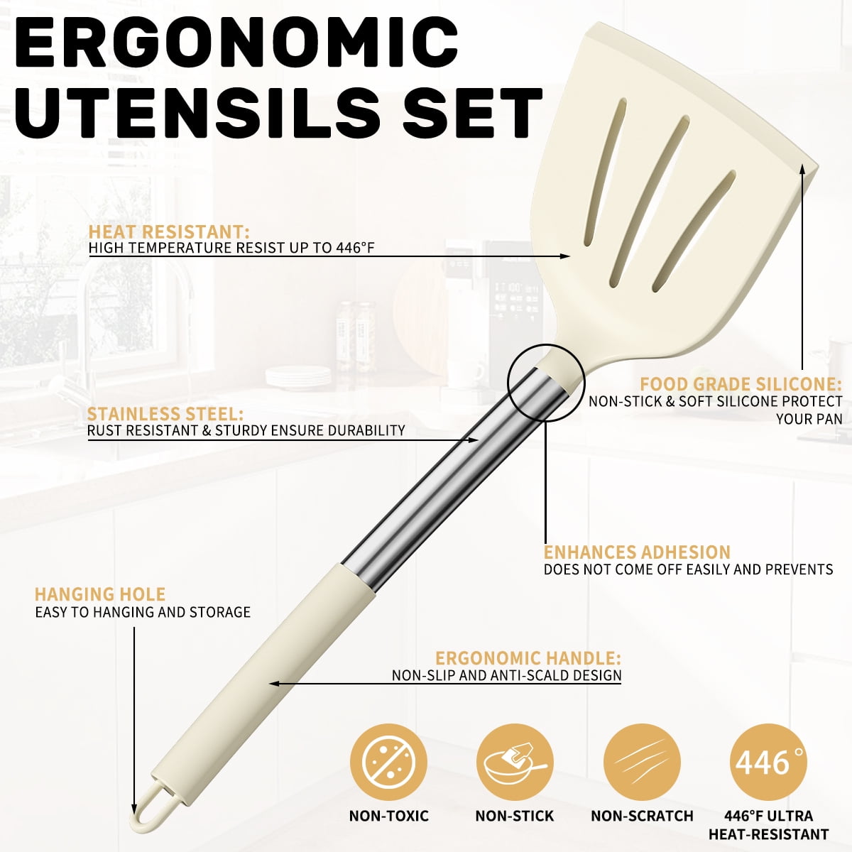 Premium Silicone Silicone Cooking Utensil Set, 30 Pcs Kitchen Utensils Set with Stainless Steel Handle, Food Grade Silicone Spatula Se... - Durable Turner & Ladle Utensil Set for Home Chefs Detail