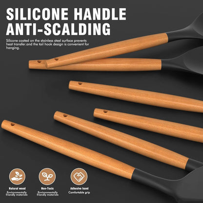Heavy Duty Silicone Cooking Utensils Set - Silicone Kitchen Utensils for Cooking Wooden Handles, 446°F Heat Resistant Kitchen Ut... - Heavy Duty Stainless Steel Kitchen Shears Detail
