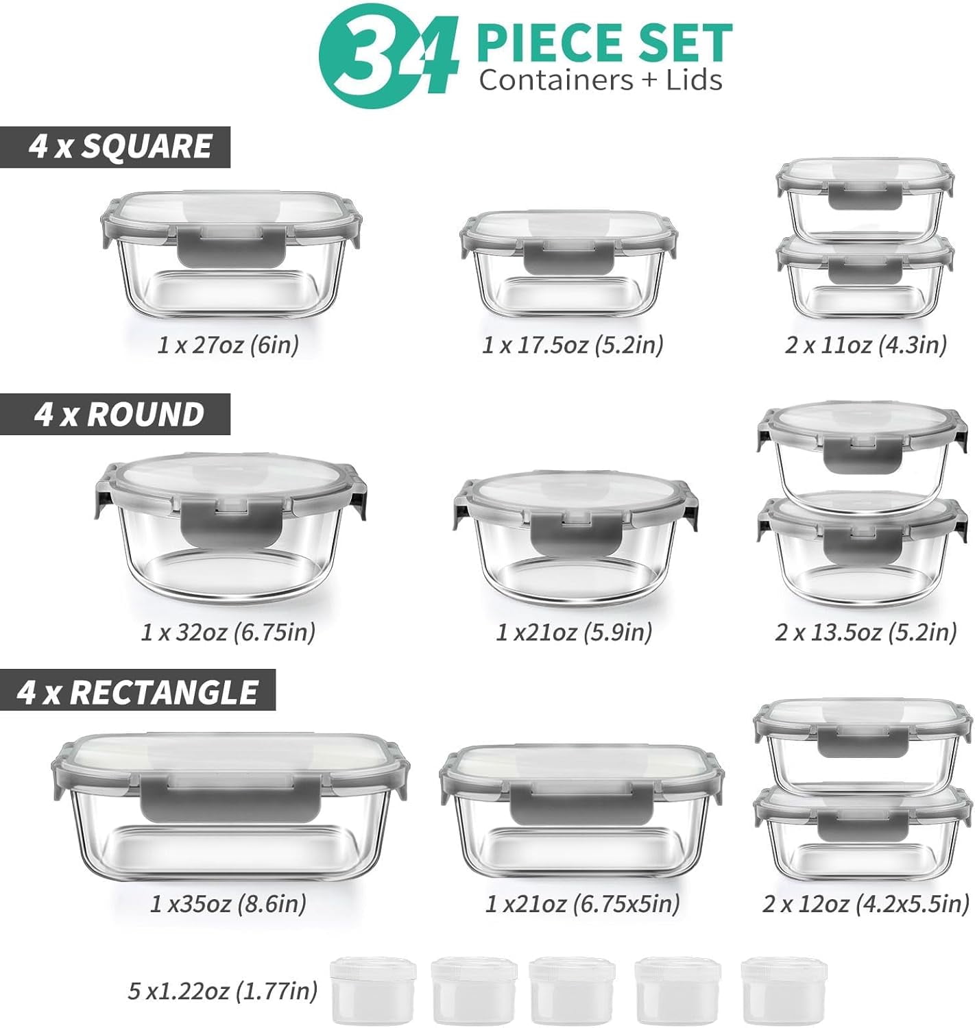 Sweet Treat Shaped 34pcs Glass Food Storage Containers with Lids Set, Airtight Meal Prep Containers (17 Containers & 17 Lids), Grey - Deliciously Soft Cupcake Sensory Glob Detail